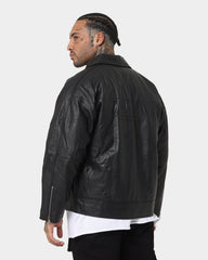 Saint Morta Oversized Leather Bomber Jacket Black