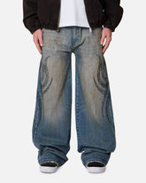 MNML Ultra Wide Tribal Denim Jeans Medium Blue