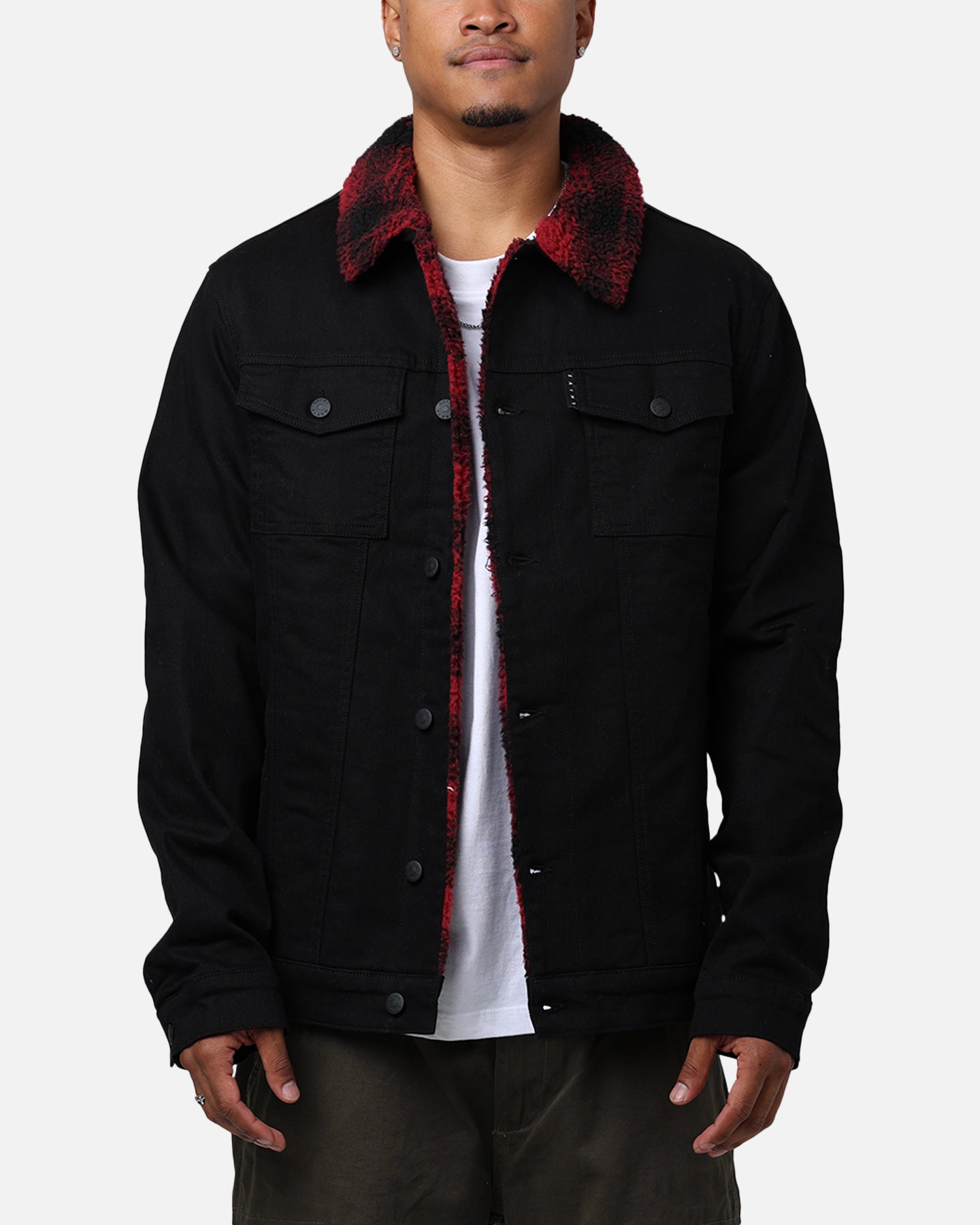 Saint Morta Men's Tartan Sherpa Denim Jacket Black/Red