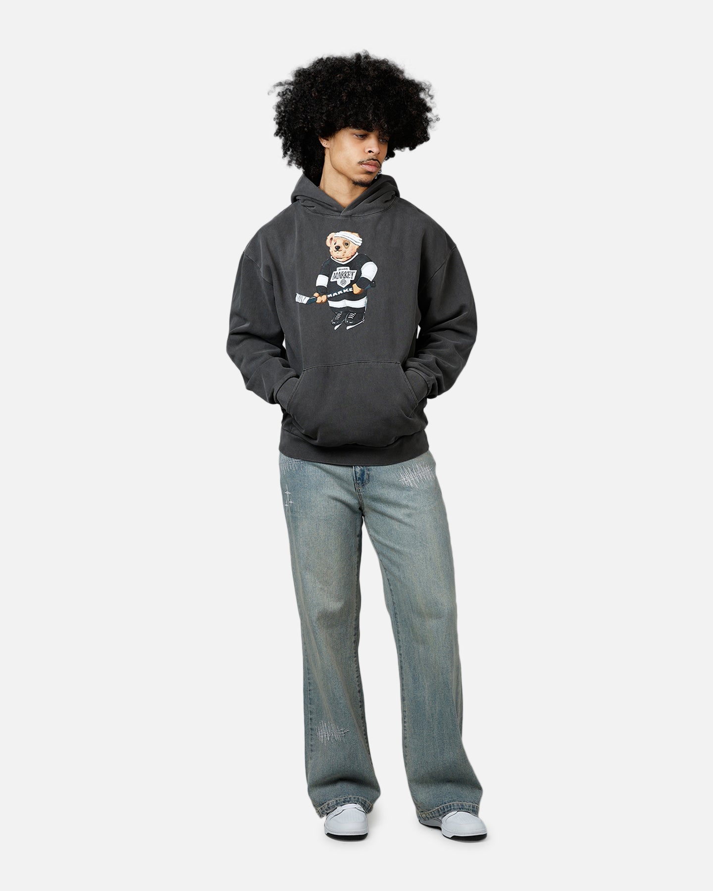 Market Hockey Bear Hoodie Washed Black