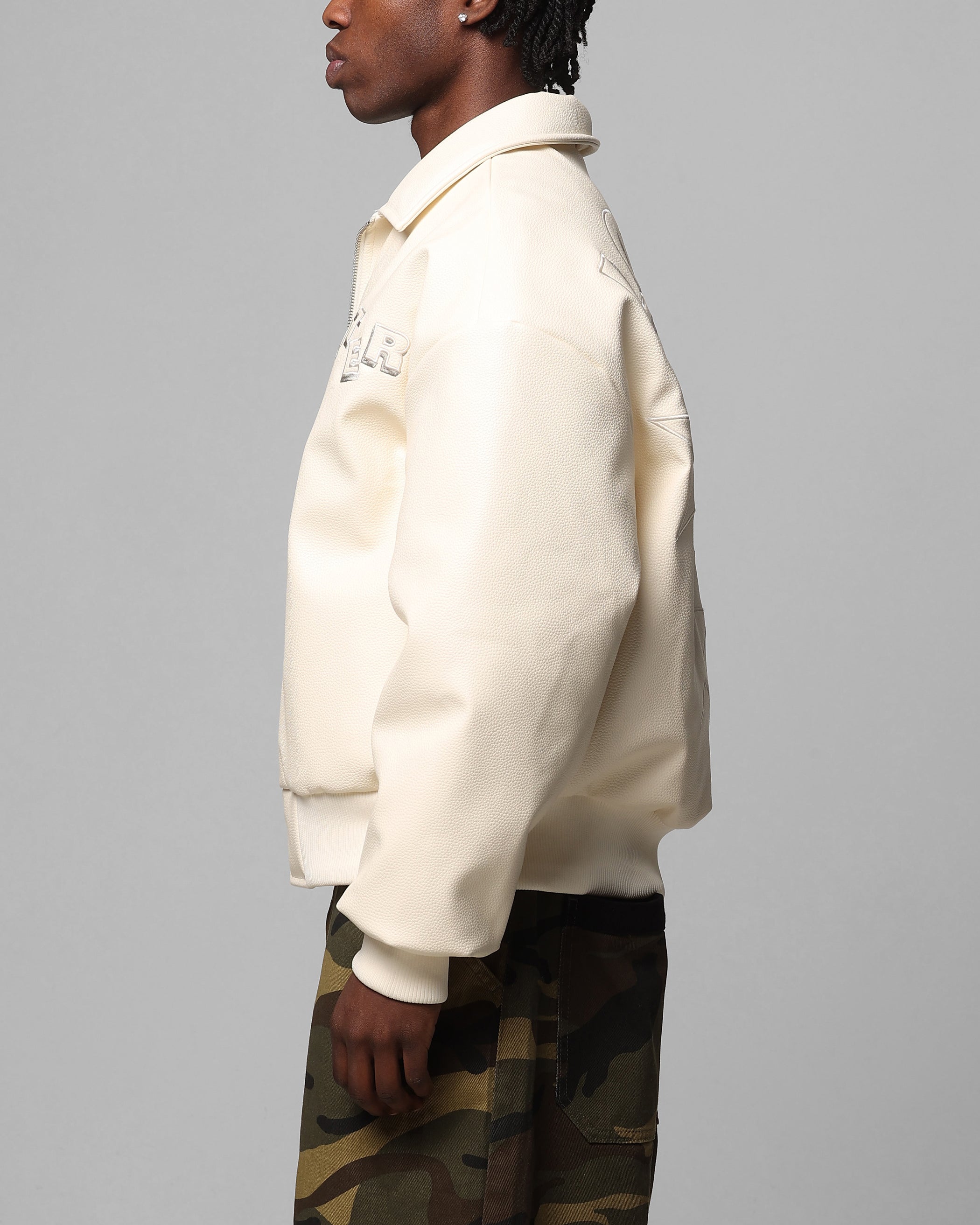 Loiter Solar Vegan Leather Varsity Jacket Beige