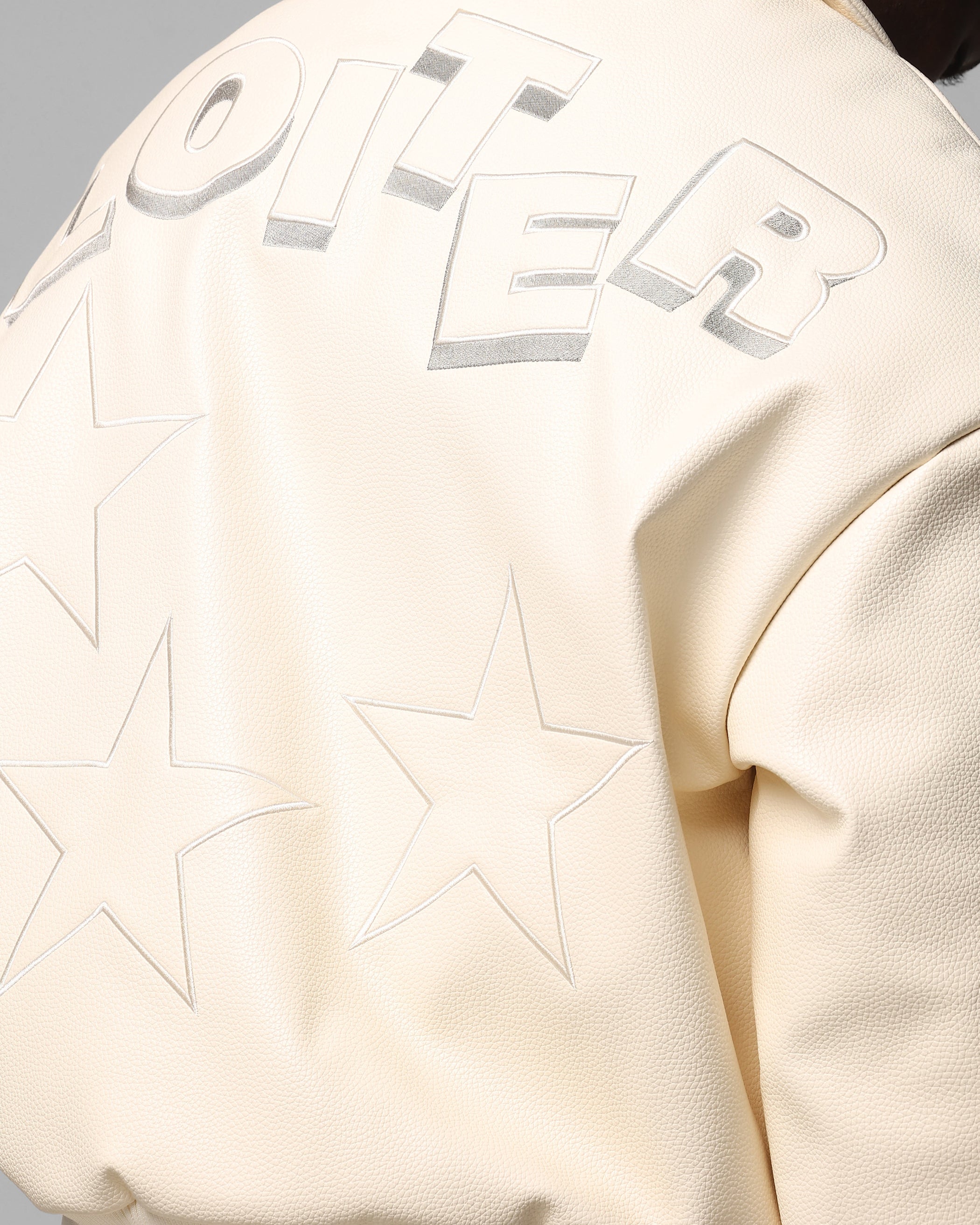 Loiter Solar Vegan Leather Varsity Jacket Beige