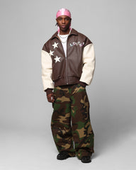 Loiter Solar Vegan Leather Varsity Jacket Brown/Beige