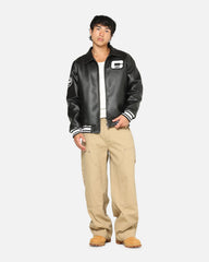 Carre Vegan Leather Varsity Jacket Black/White