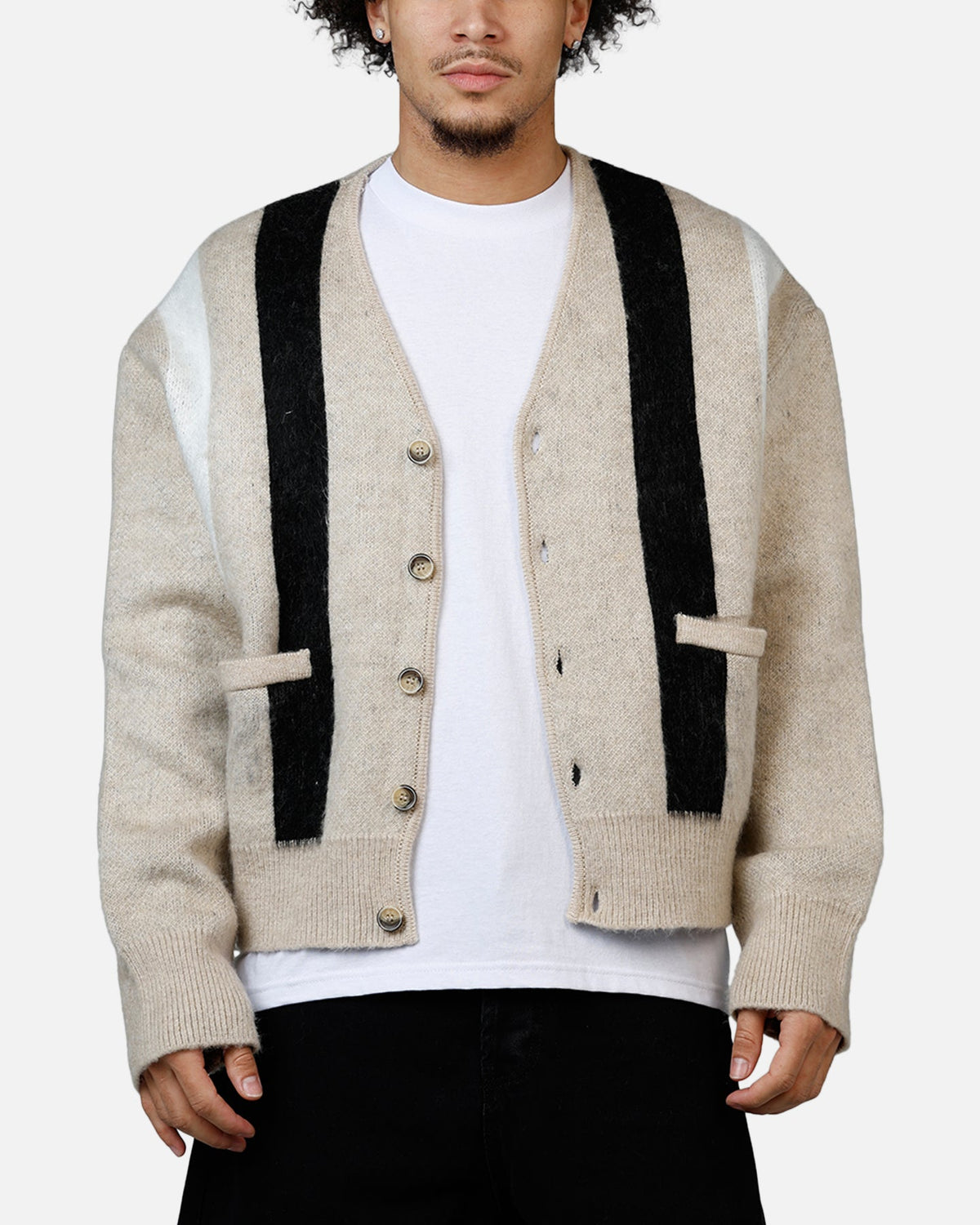 MNML Striped Mohair Cardigan Sweater Tan