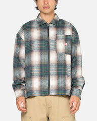 Carre Ombre Zip Up Long Sleeve Shirt Green Plaid
