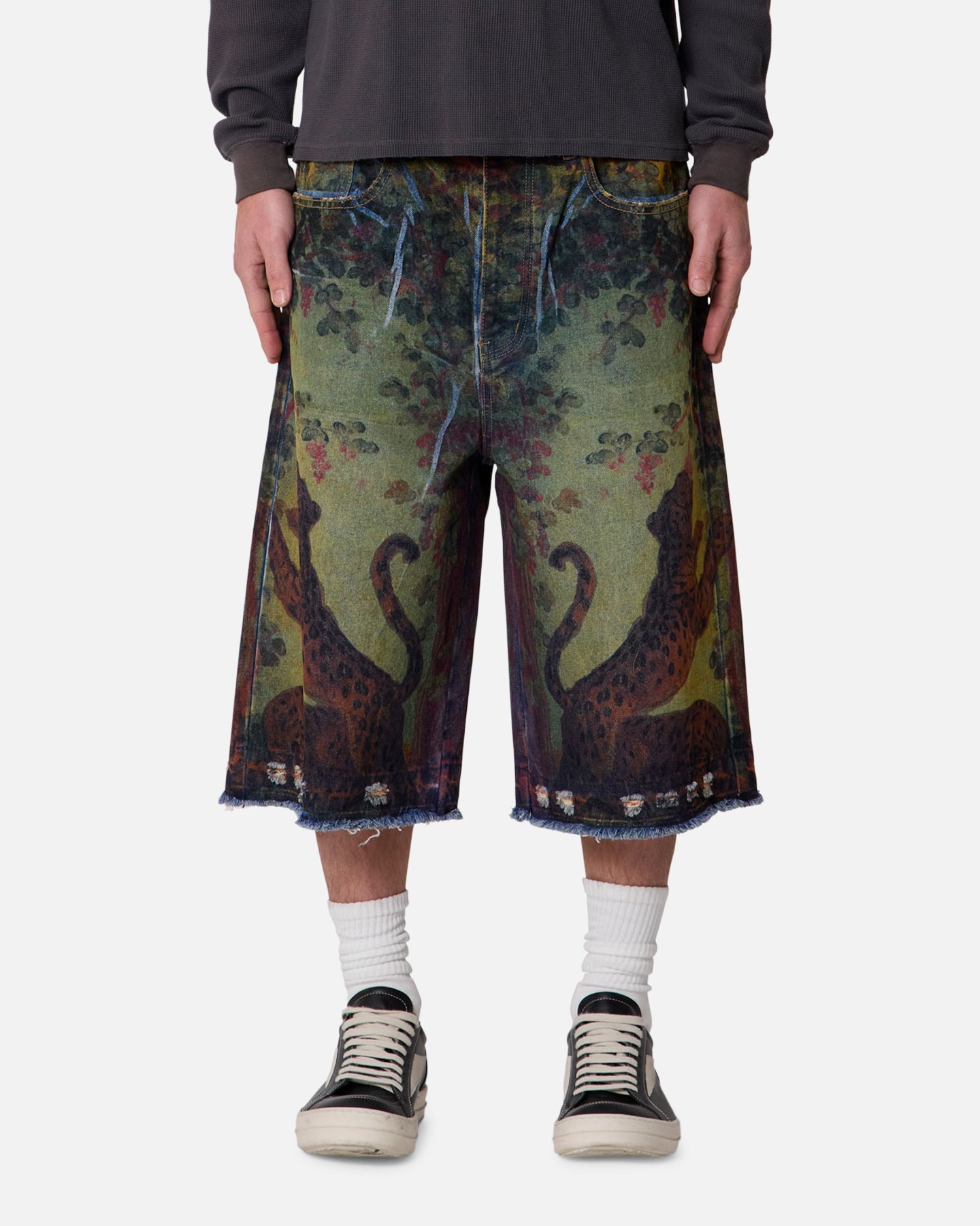 MNML Ultra Baggy Leopard Denim Shorts Multi
