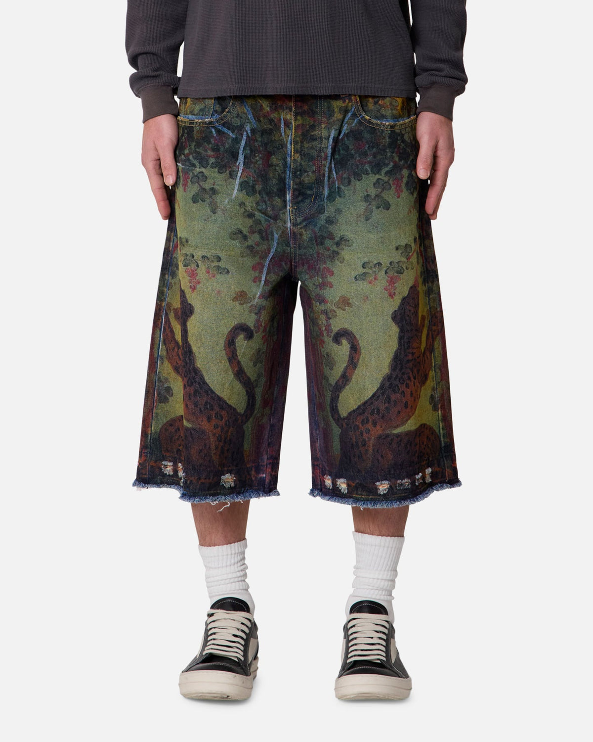 MNML Ultra Baggy Leopard Denim Shorts Multi