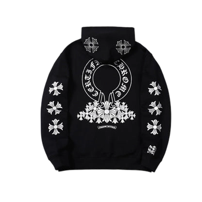Chrome Hearts Multi-Cross & Horseshoe Logo Graphic Hoodies (Black/White)