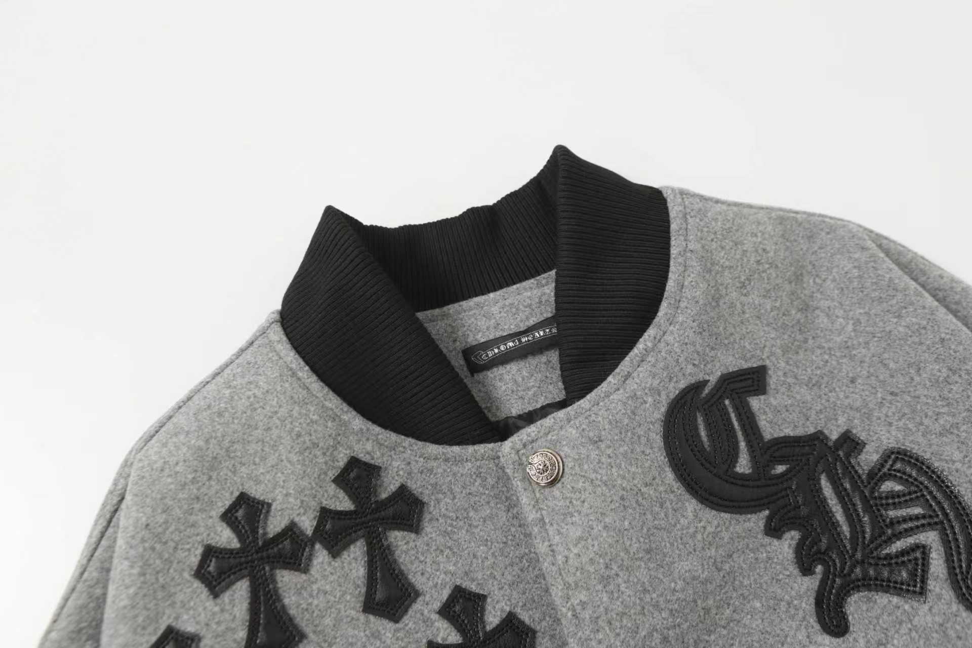 Chrome Hearts Multi Cross Varsity Jacket - Grey Black Street Jacket 2215